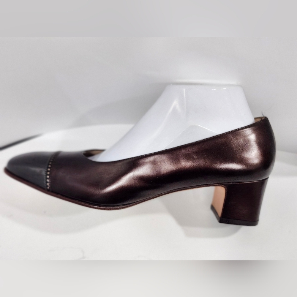 Salvatore Ferragamo Dark Brown Metallic Leather Heels Size 8.5 Worn Once